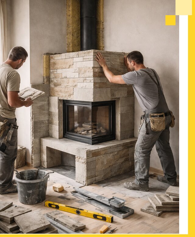 Угловые камины под ключ проект, монтаж и отделка в Новоалтайске