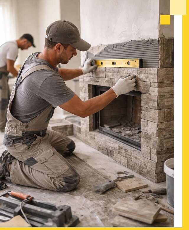 Облицовка каминов в Новоалтайске, монтаж и отделка натуральным камнем