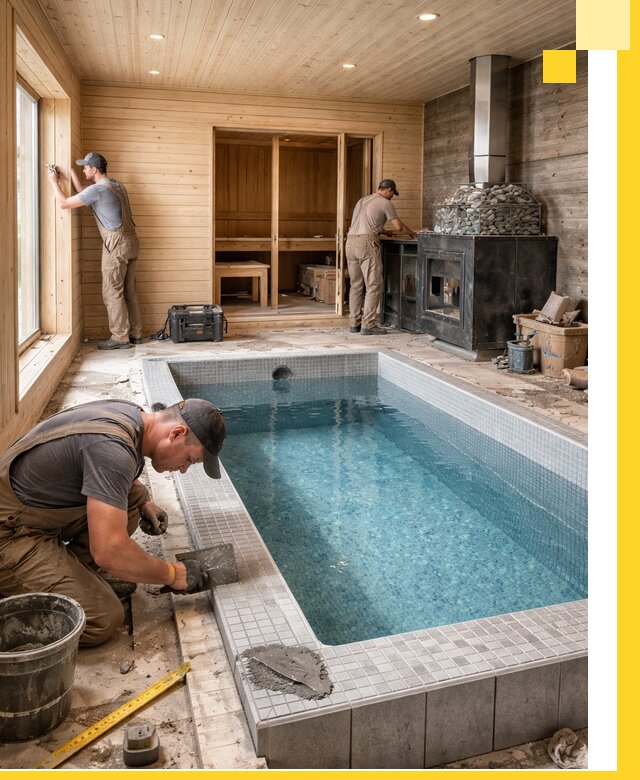 Проект бани с бассейном и сауной в Новоалтайске под ключ