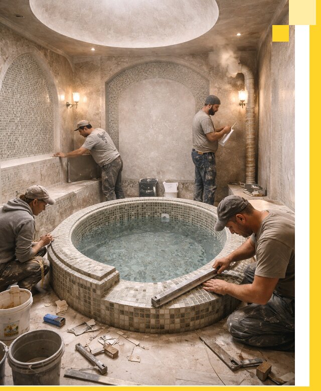 Профессиональное строительство хамама с бассейном в Новоалтайске под ключ