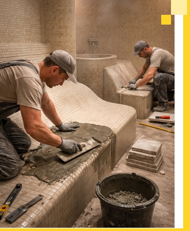 Лежаки для хамама под ключ в Новоалтайске, проект и монтаж