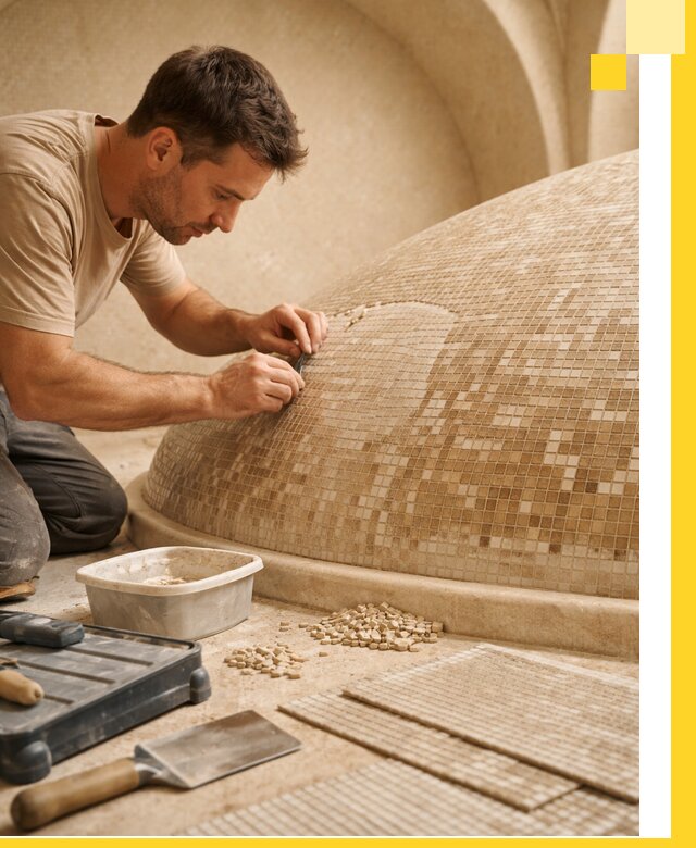 Профессиональная укладка мозаики для хамама под ключ в Новоалтайске